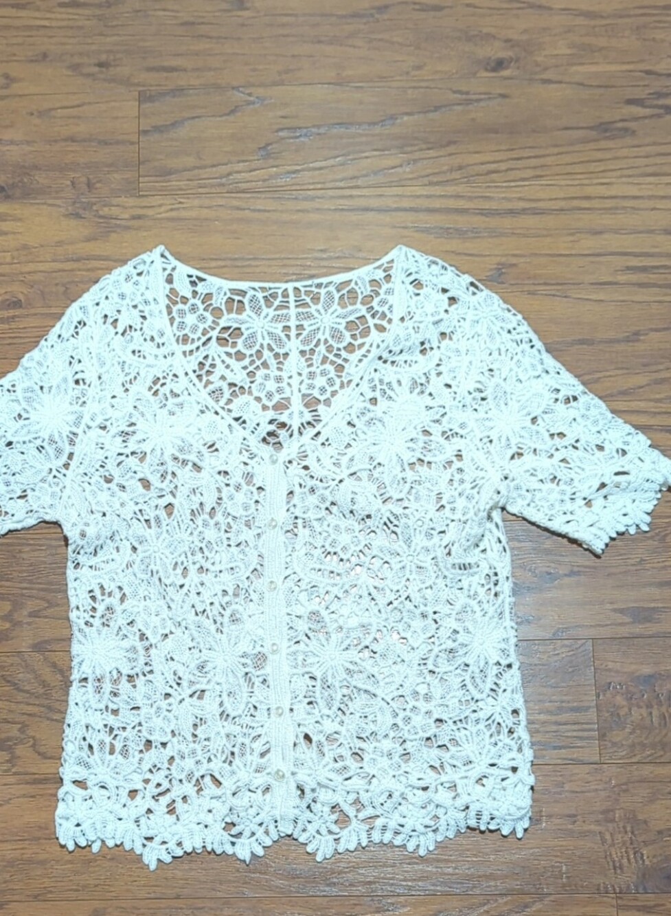 White Crochet Button-Front Women's Top